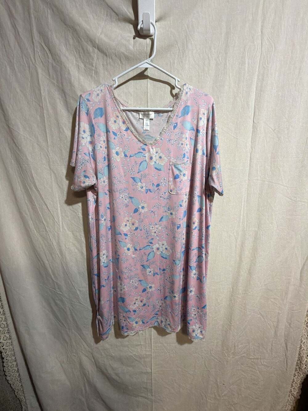 Kathy Ireland Sleepwear Pink Floral Short Sleeve Nightgown Sleepshirt Nightgown